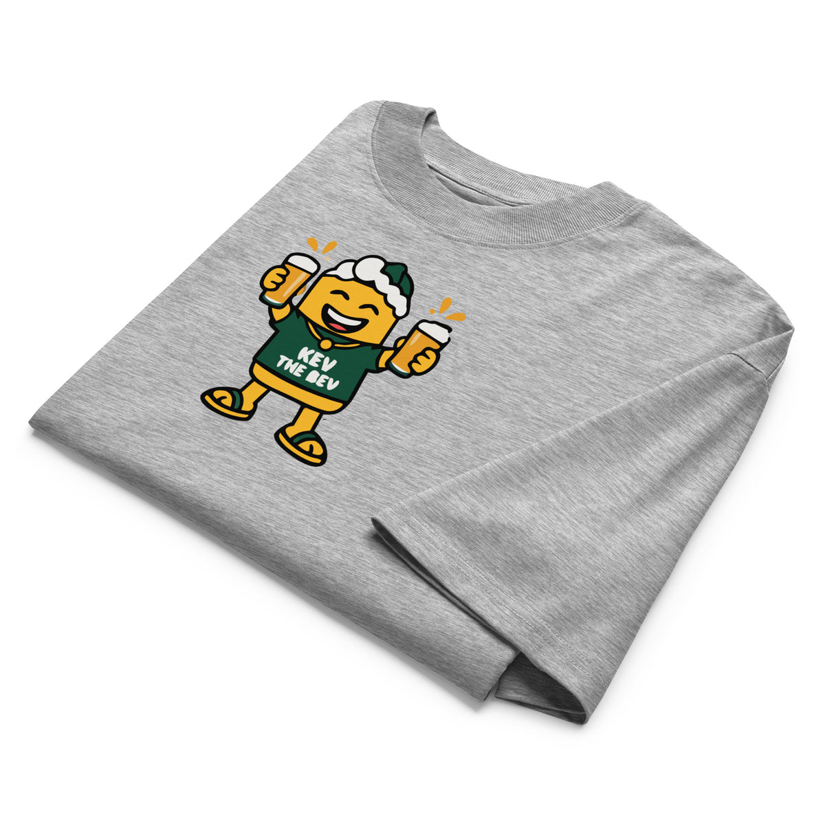 Double Cheers Tee — Heather Grey, front detail