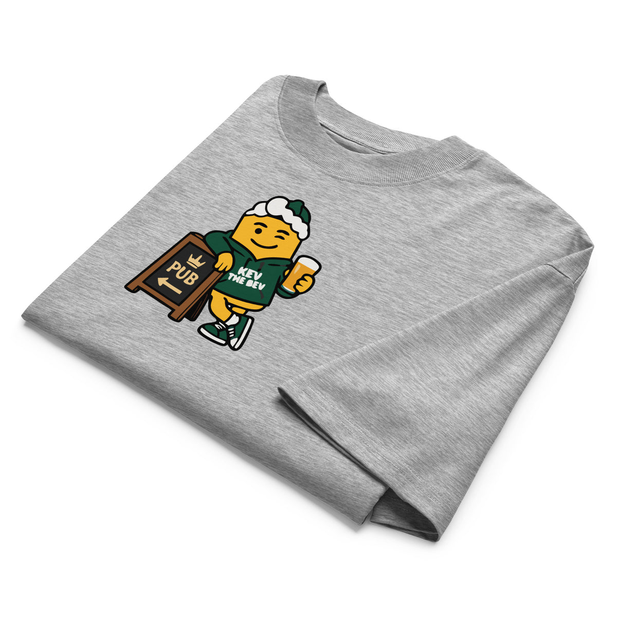 Pub Sign Tee — Heather Grey, front detail