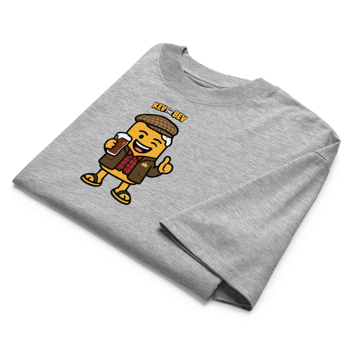 Flat Cap Tee — Heather Grey, folded