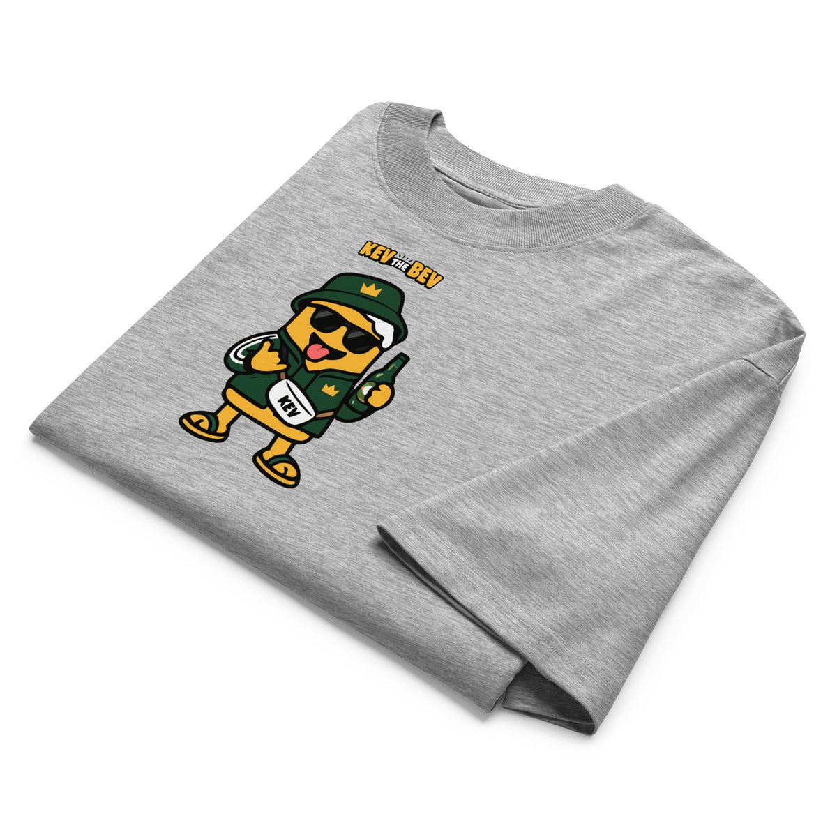 Bucket Hat Tee — Heather Grey, folded