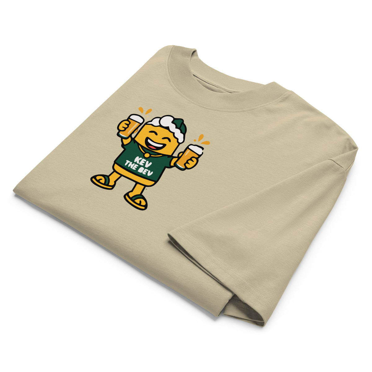 Double Cheers Tee — Stone, front detail