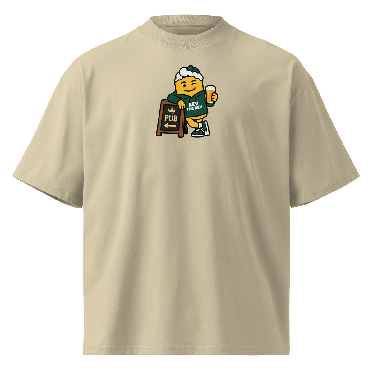 Pub Sign Tee — Stone, front detail