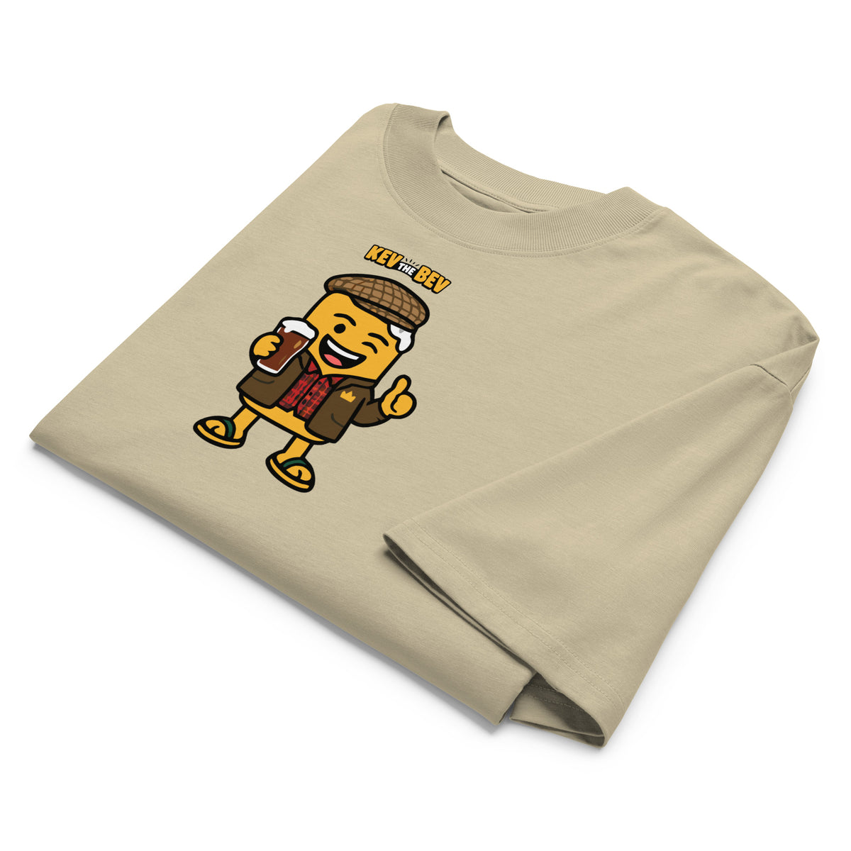 Flat Cap Tee — Stone, folded
