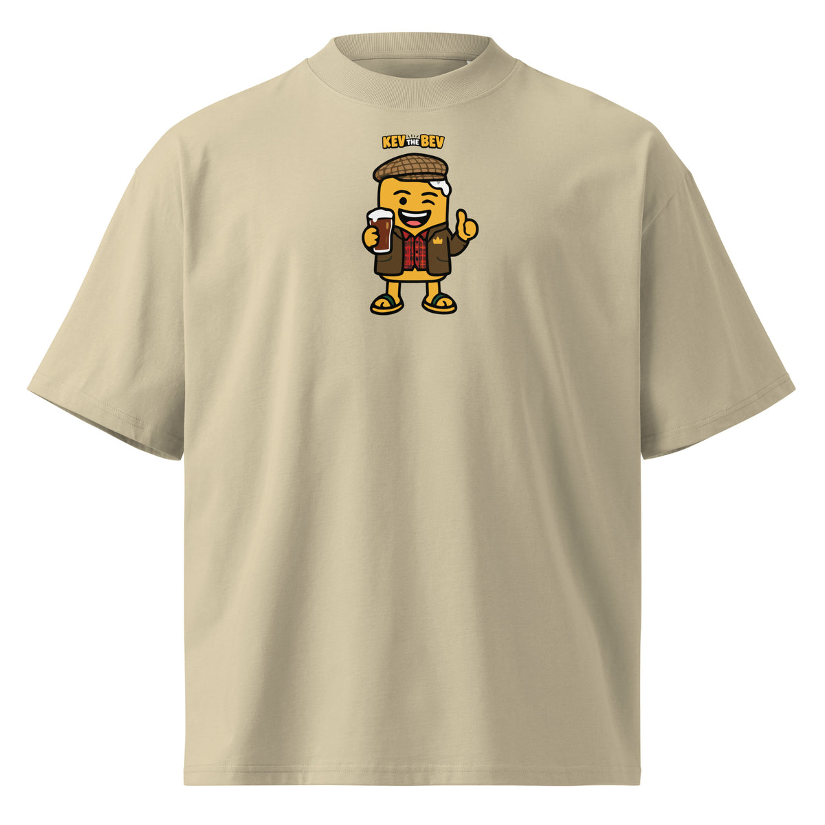 Flat Cap Tee — Stone, front