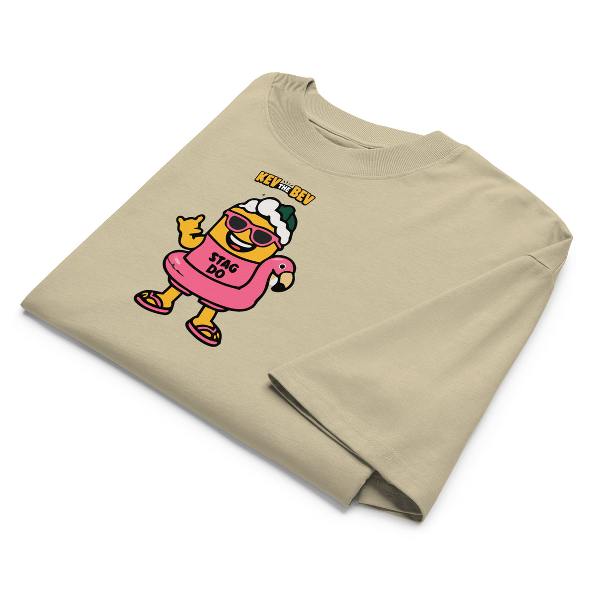 Stag Do Tee — Stone, folded