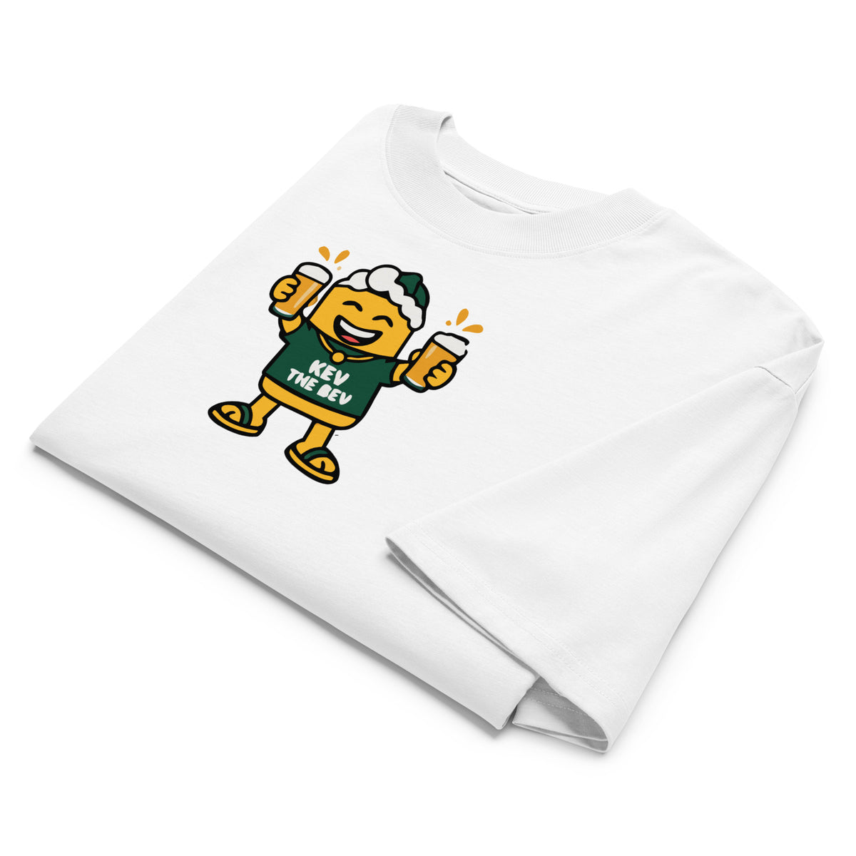 Double Cheers Tee — White, front detail