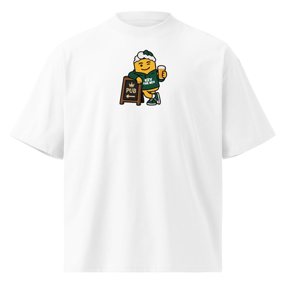 Pub Sign Tee — White, front detail