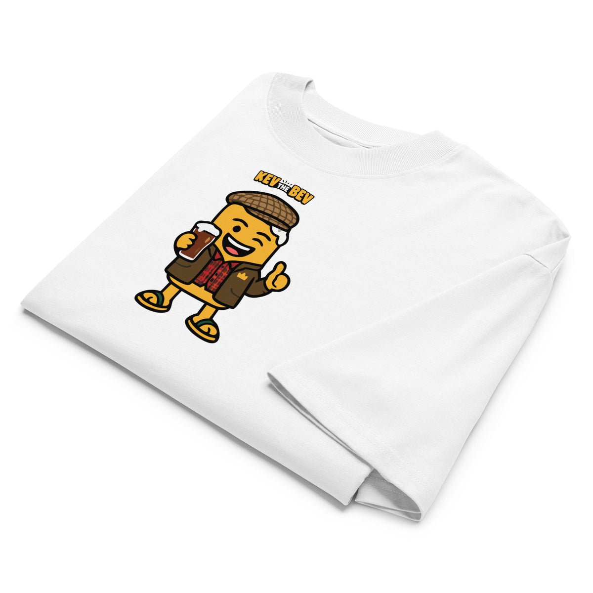 Flat Cap Tee — White, folded